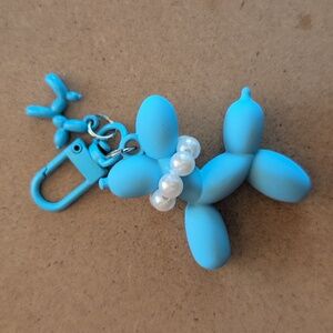 Charming Blue Balloon Dog Keychain Bag Charm with Pearls